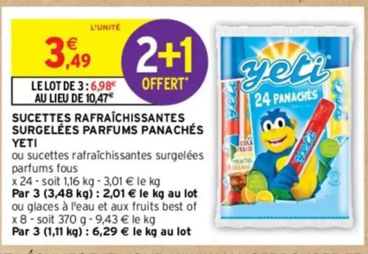 SUCETTES RAFRAÎCHISSANTES SURGELÉES PARFUMS PANACHÉS YETI