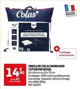 Colas - oreiller colas normand coton microgel