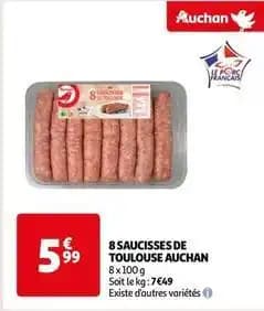 Auchan - 8 saucisses de toulouse