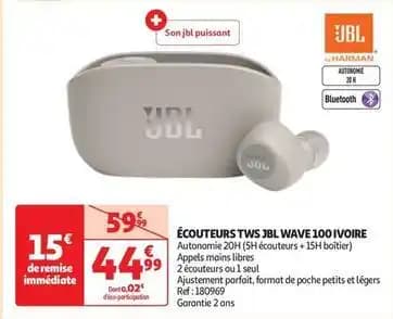 Jbl - écouteurs tws wave 100 ivoire