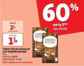 Ferrero rocher - tablettes de chocolat lait