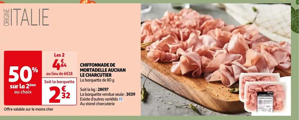 CHIFFONNADE DE MORTADELLE AUCHAN LE CHARCUTIER