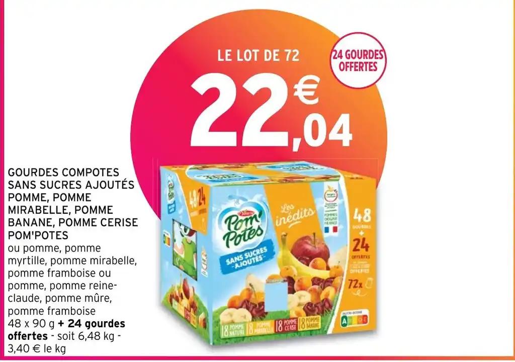 GOURDES COMPOTES SANS SUCRES AJOUTÉS POMME, POMME MIRABELLE, POMME BANANE, POMME CERISE POM'POTES