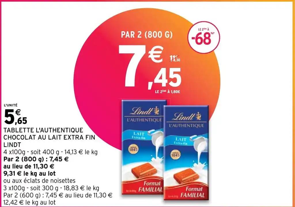 TABLETTE L'AUTHENTIQUE CHOCOLAT AU LAIT EXTRA FIN LINDT