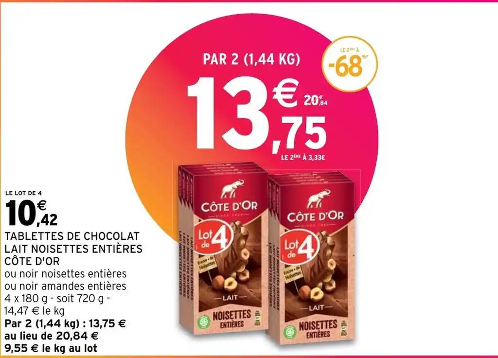 TABLETTES DE CHOCOLAT LAIT NOISETTES ENTIÈRES CÔTE D'OR