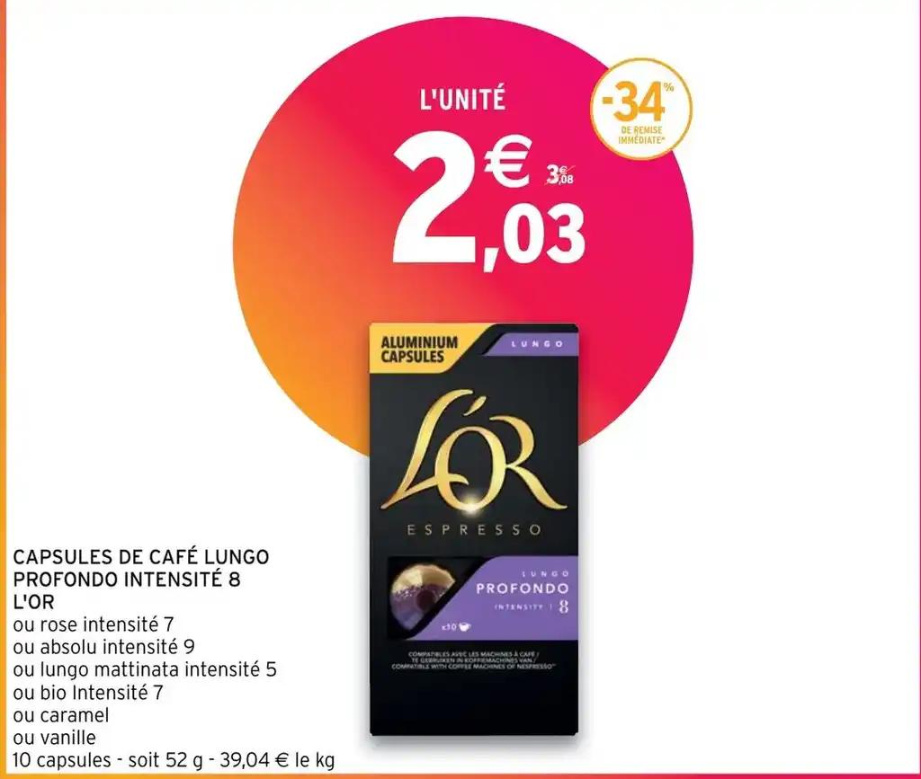 CAPSULES DE CAFÉ LUNGO PROFONDO INTENSITÉ 8 L'OR