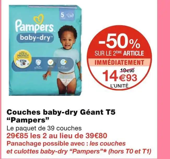 Pampers Couches baby-dry Géant T5