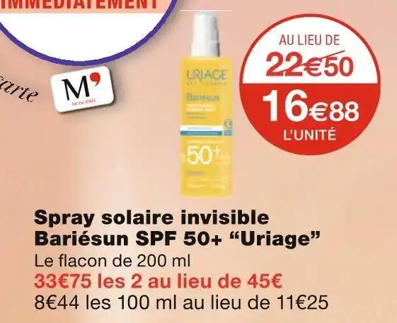 Uriage Spray solaire invisible Bariésun SPF 50+