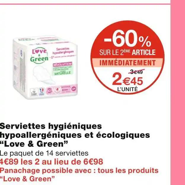 Love & Green Serviettes hygiéniques hypoallergéniques et écologiques