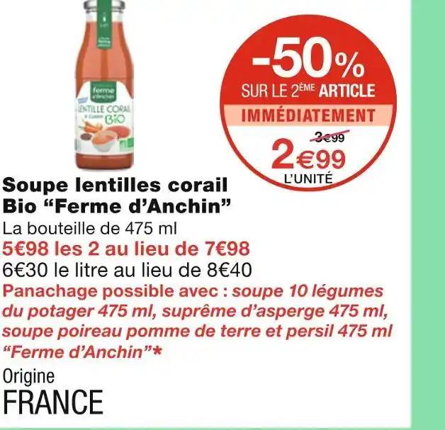 Ferme d’Anchin Soupe lentilles corail Bio