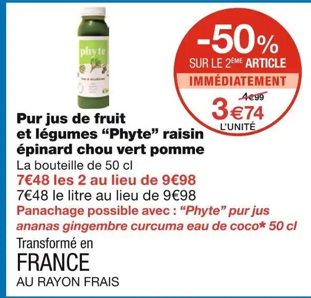 Phyte Pur jus de fruit et légumes raisin épinard chou vert pomme