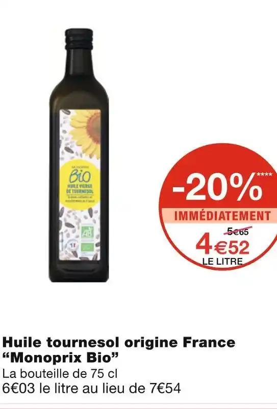 Monoprix Bio Huile tournesol origine France