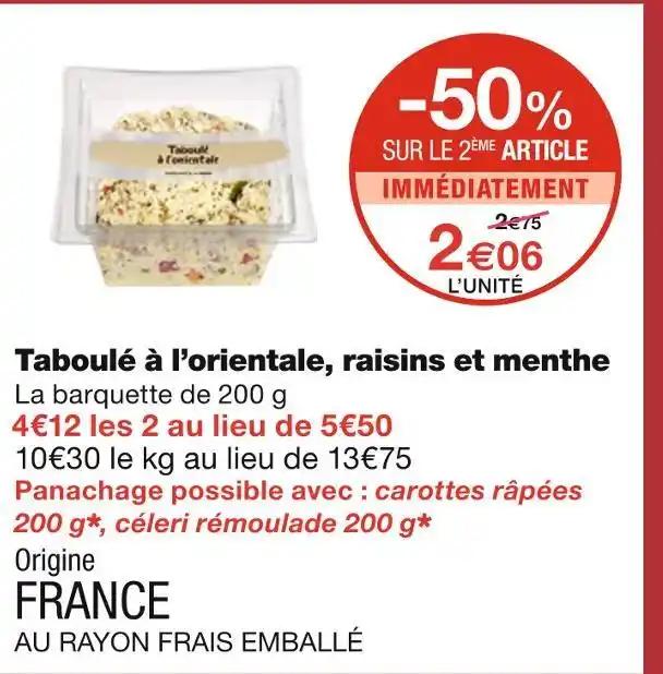 Taboulé à l’orientale, raisins et menthe