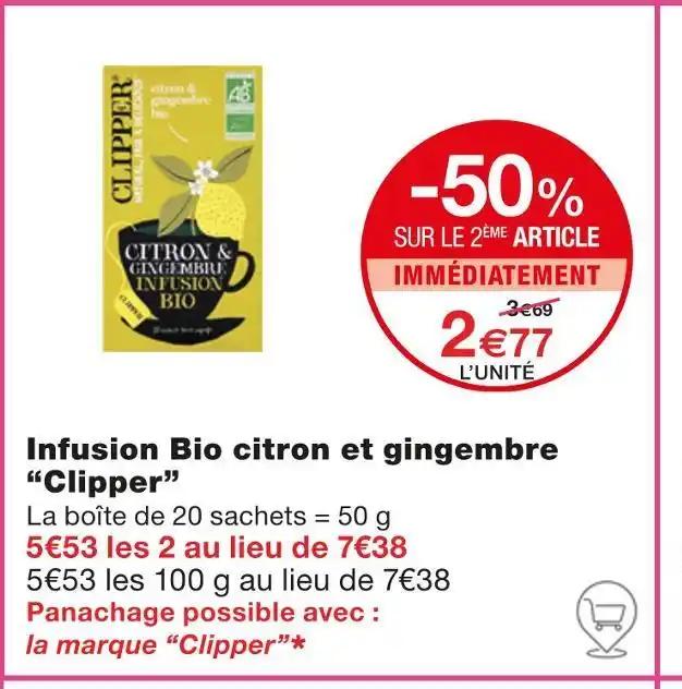 Clipper Infusion Bio citron et gingembre