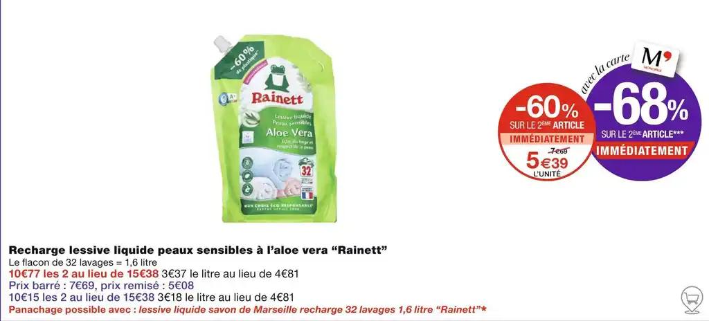 Rainett Recharge lessive liquide peaux sensibles à l’aloe vera