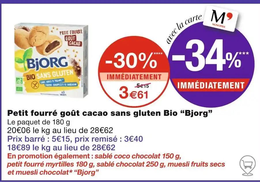Bjorg Petit fourré goût cacao sans gluten Bio