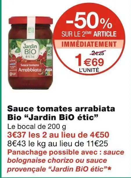 Jardin BiO étic Sauce tomates arrabiata Bio