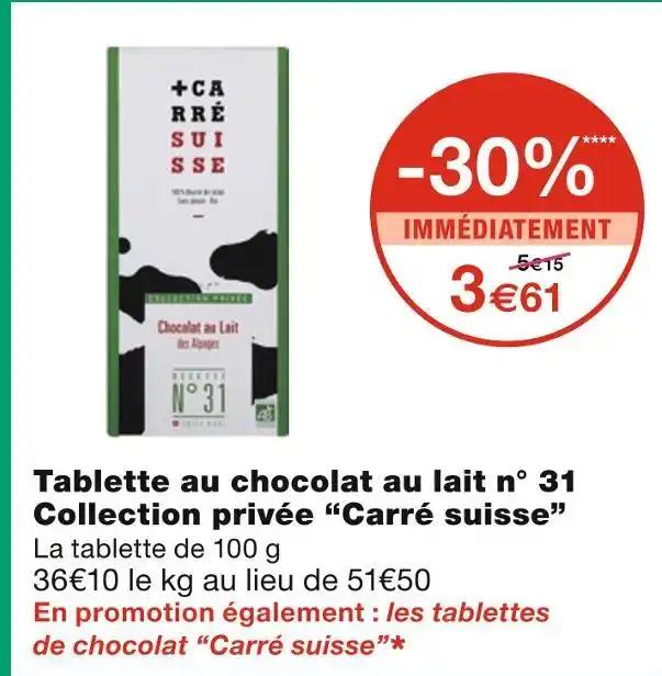 Carré suisse Tablette au chocolat au lait n° 31 Collection privée