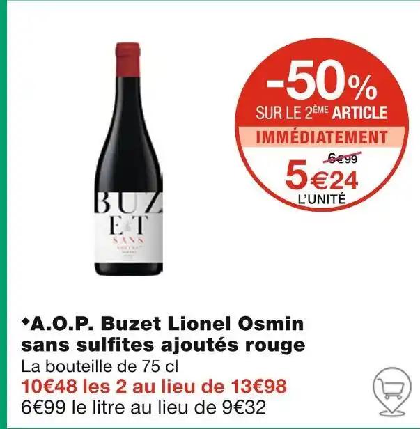 Lionel Osmin A.O.P. Buzet sans sulfites ajoutés rouge