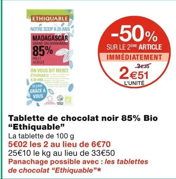 Ethiquable Tablette de chocolat noir 85% Bio