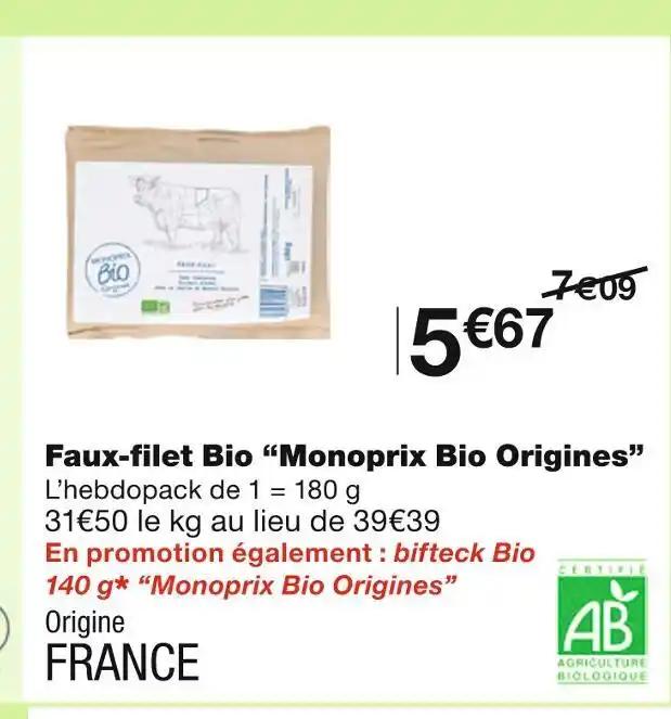 Monoprix Bio Origines Faux-filet Bio