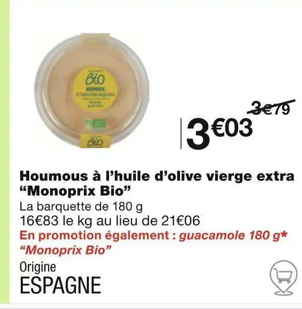 Monoprix Bio Houmous à l’huile d’olive vierge extra