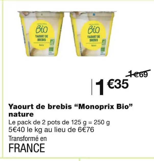 Monoprix Bio Yaourt de brebis nature