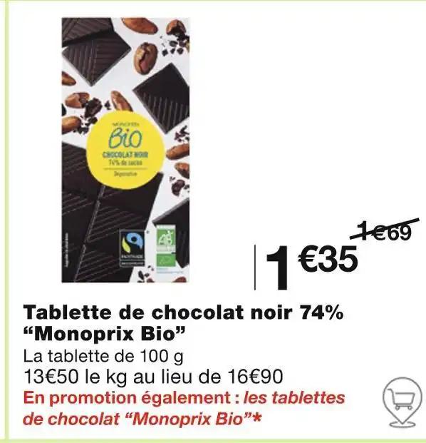 Monoprix Bio Tablette de chocolat noir 74%