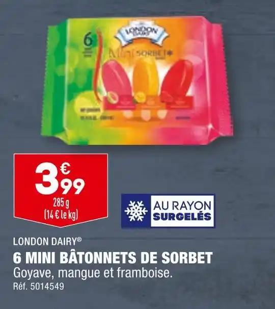 LONDON DAIRY 6 MINI BÂTONNETS DE SORBET