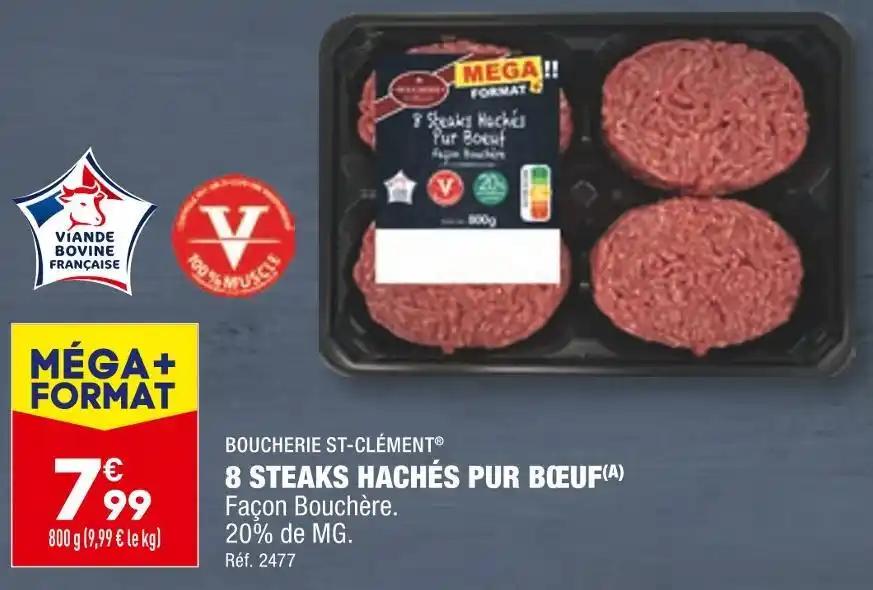 BOUCHERIE ST-CLÉMENT 8 STEAKS HACHÉS PUR BŒUF