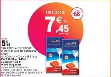 Lindt - tablette l'authentique chocolat au lait extra fin