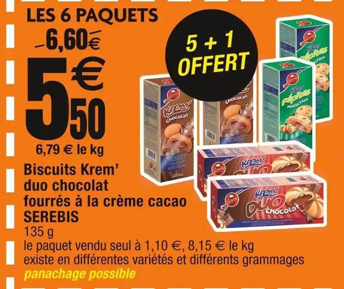 SEREBIS Biscuits Krem’ duo chocolat fourrés à la crème cacao