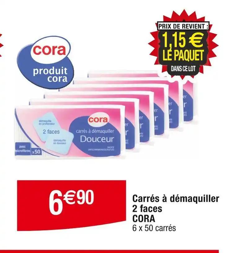 CORA Carrés à démaquiller 2 faces