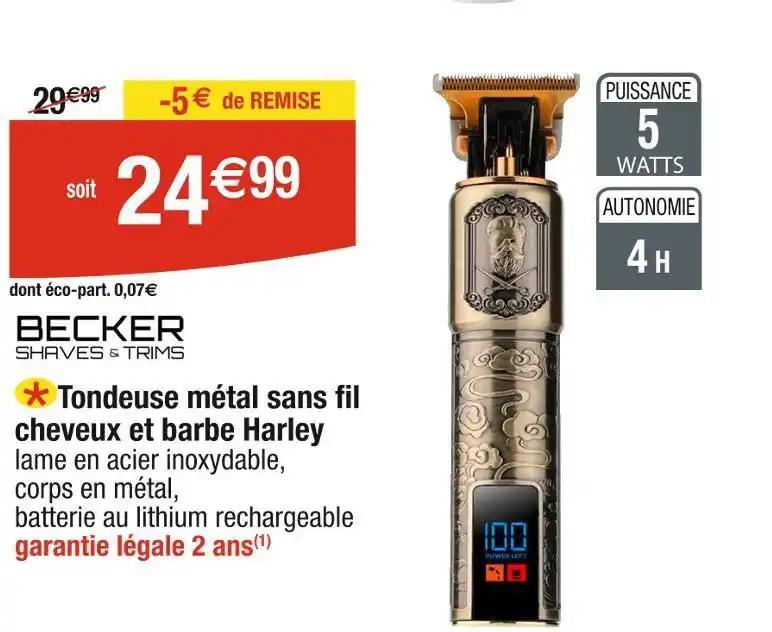 BECKER Tondeuse métal sans fil cheveux et barbe Harley