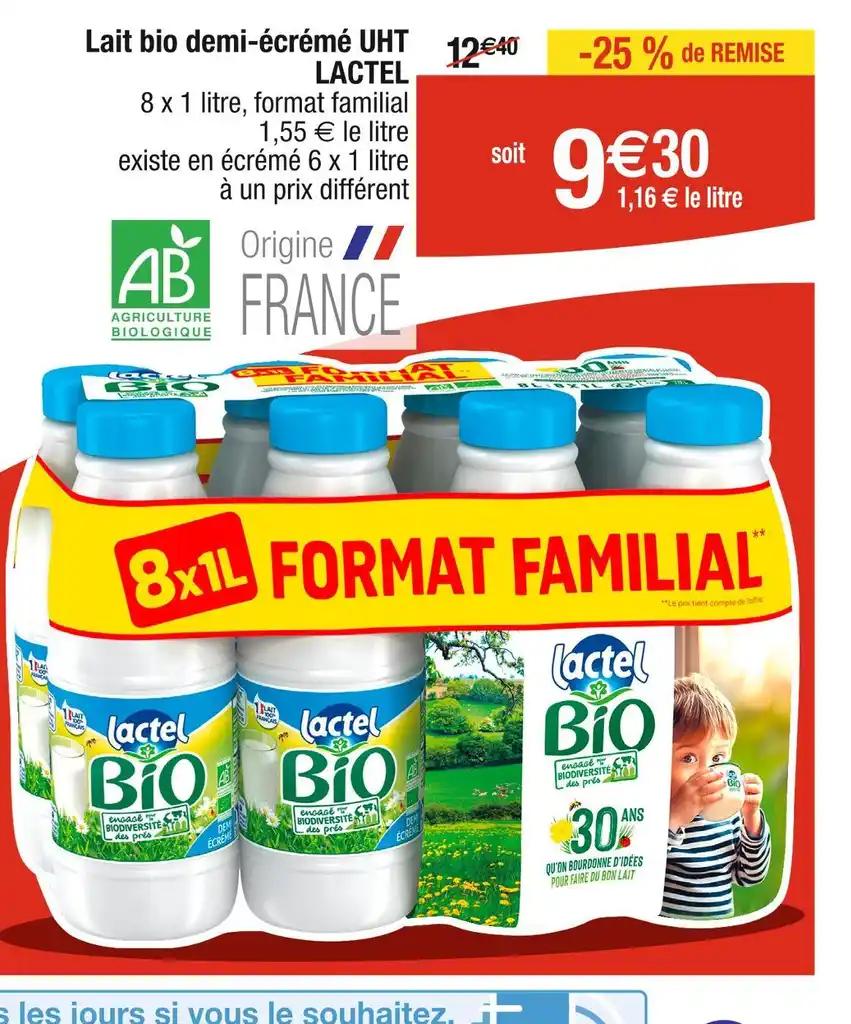 LACTEL Lait bio demi-écrémé UHT
