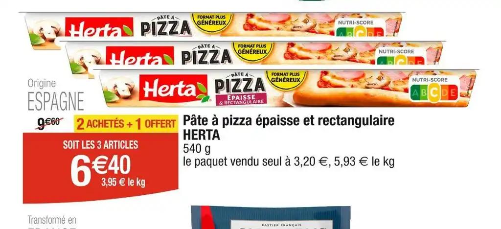 HERTA Pâte à pizza épaisse et rectangulaire