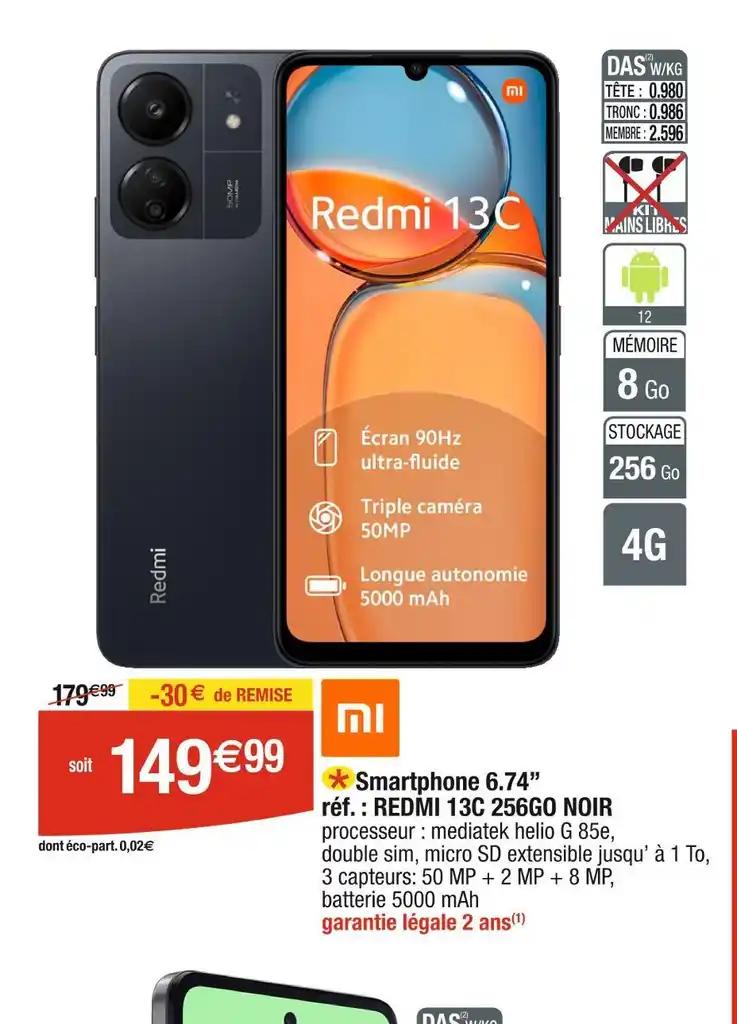 MI Smartphone 6.74’’ réf. : REDMI 13C 256GO NOIR