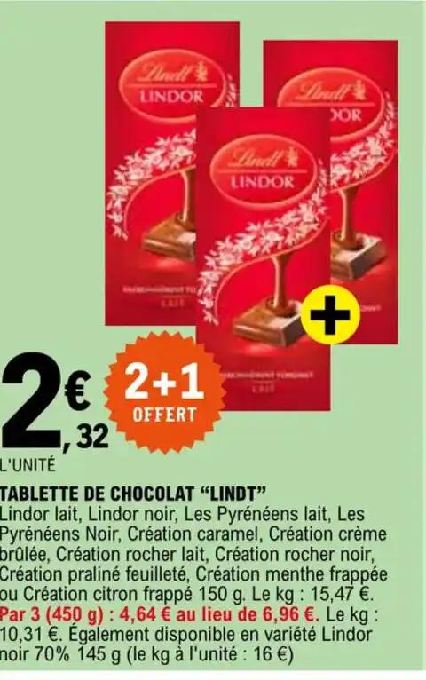 TABLETTE DE CHOCOLAT "LINDT❞