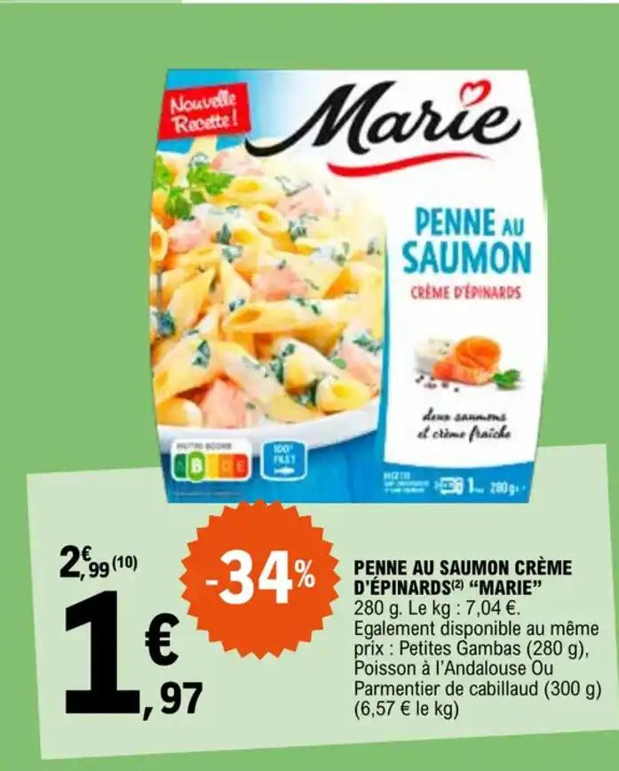 PENNE AU SAUMON CRÈME D'ÉPINARDS(2) "MARIE" 280 g.