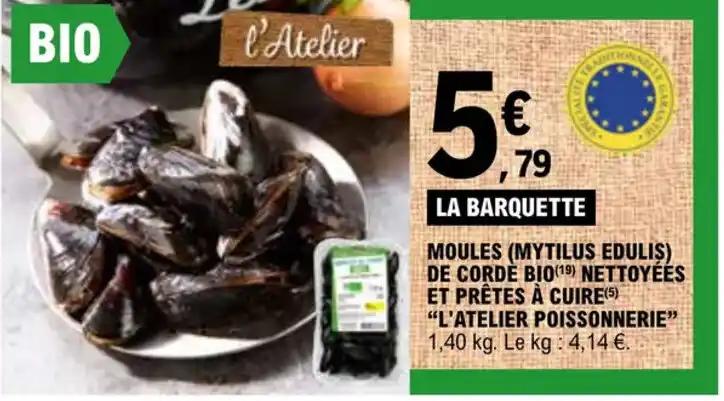 MOULES (MYTILUS EDULIS) DE CORDE BIO(19) NETTOYÉES ET PRÊTES À CUIRE(5) "L'ATELIER POISSONNERIE"