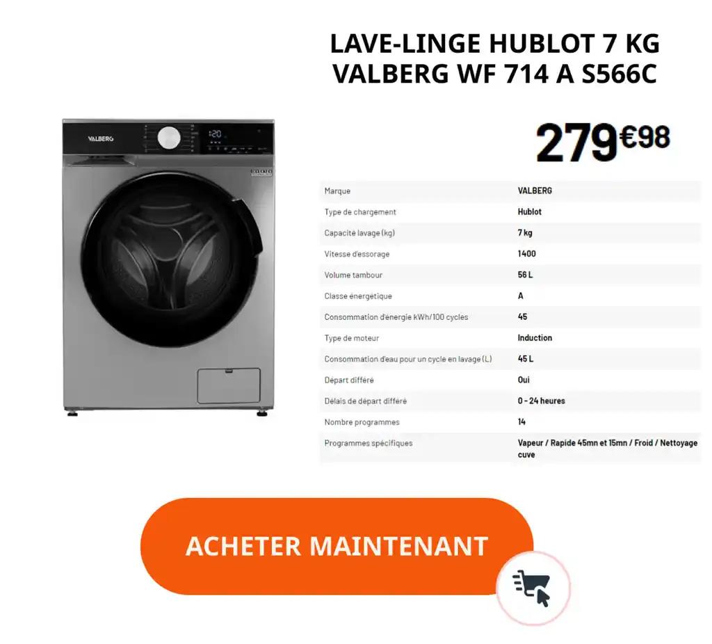 LAVE-LINGE HUBLOT 7 KG VALBERG WF 714 A S566C