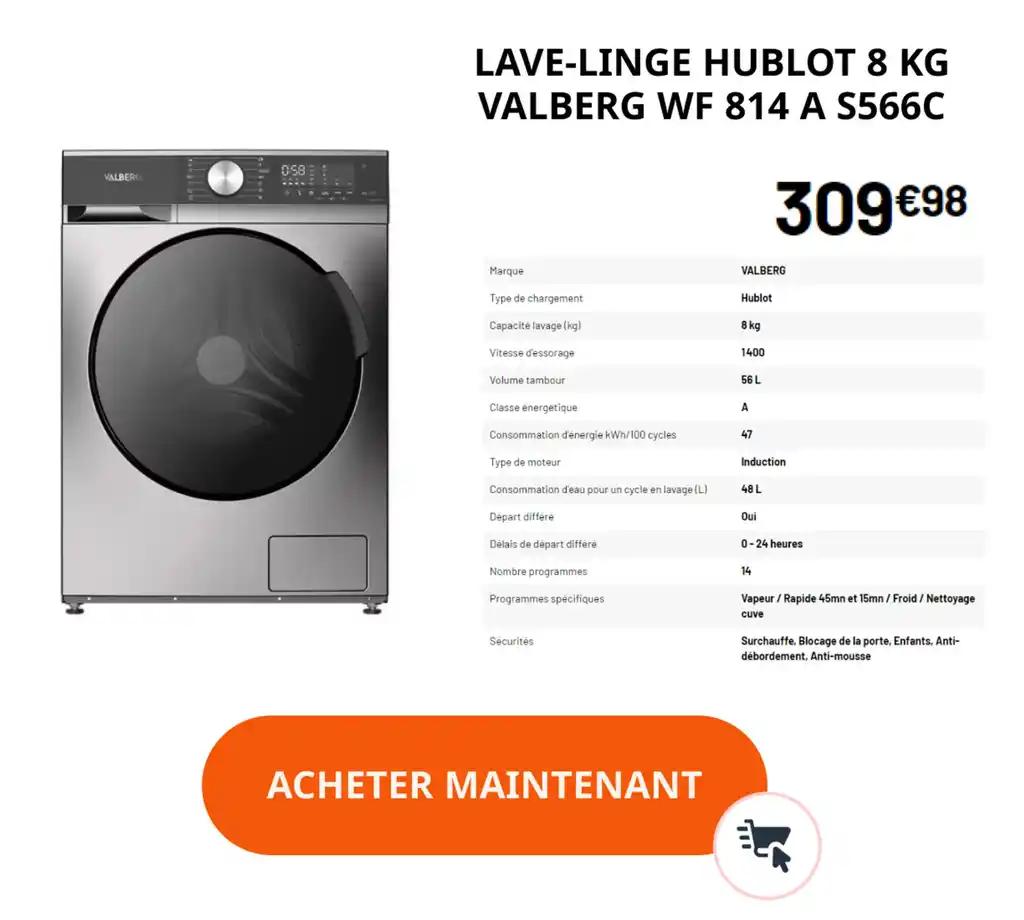 LAVE-LINGE HUBLOT 8 KG VALBERG WF 814 A S566C