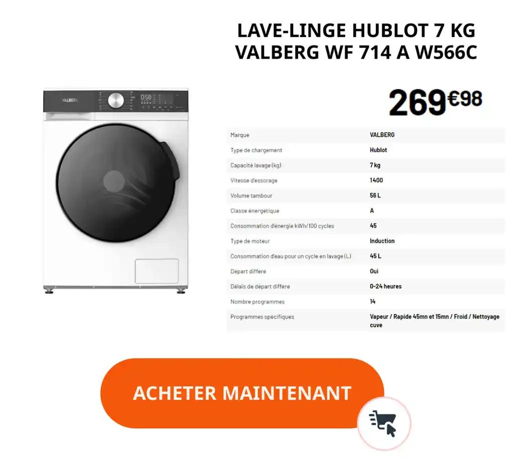 LAVE-LINGE HUBLOT 7 KG VALBERG WF 714 A W566C