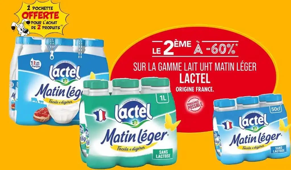 LACTEL LE 2ÈME À -60% SUR LA GAMME LAIT UHT MATIN LÉGER LACTEL