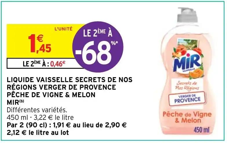 LIQUIDE VAISSELLE SECRETS DE NOS RÉGIONS VERGER DE PROVENCE PÊCHE DE VIGNE & MELON