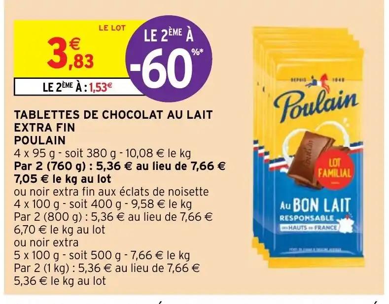 TABLETTES DE CHOCOLAT AU LAIT EXTRA FIN POULAIN