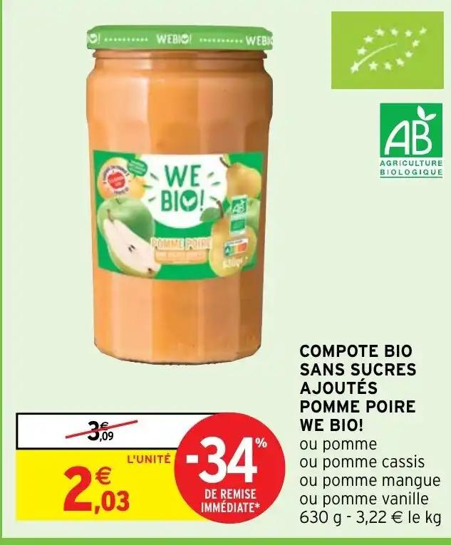 COMPOTE BIO SANS SUCRES AJOUTÉS POMME POIRE WE BIO!