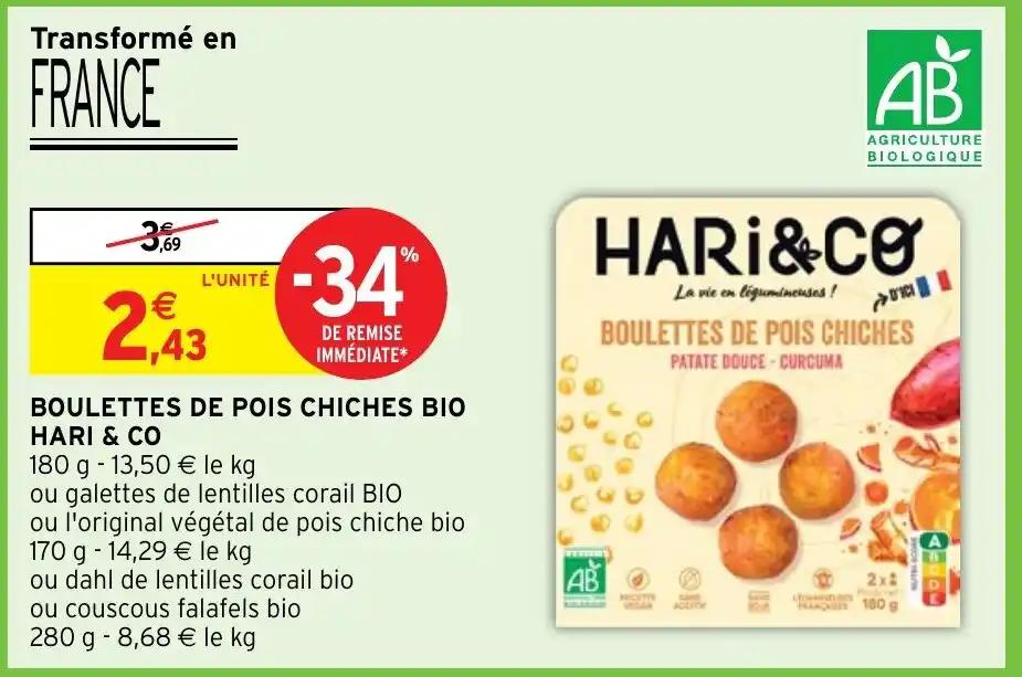BOULETTES DE POIS CHICHES BIO HARI & CO