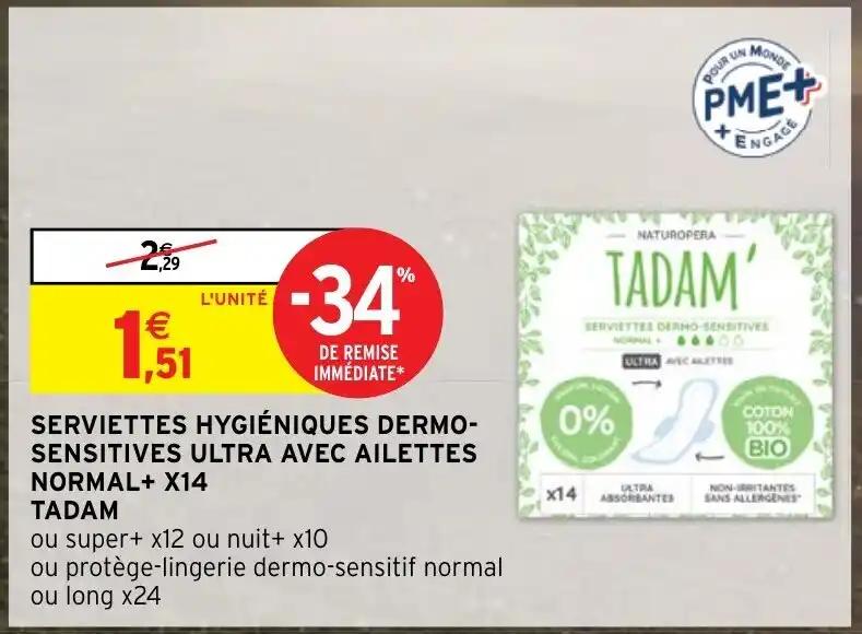 SERVIETTES HYGIÉNIQUES DERMO- SENSITIVES ULTRA AVEC AILETTES NORMAL+ X14 TADAM
