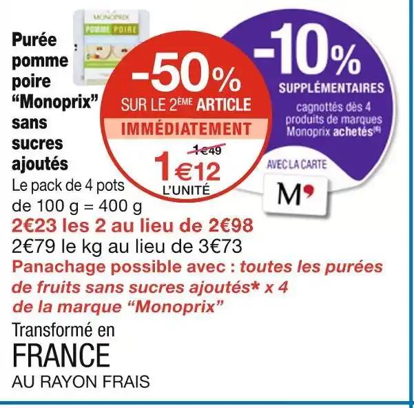 Monoprix Purée pomme poire sans sucres ajoutés